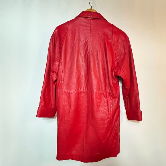 Vintage 80s Wilson Red Leather Jacket Size Small Boxy Belted - Picture 3 of 16